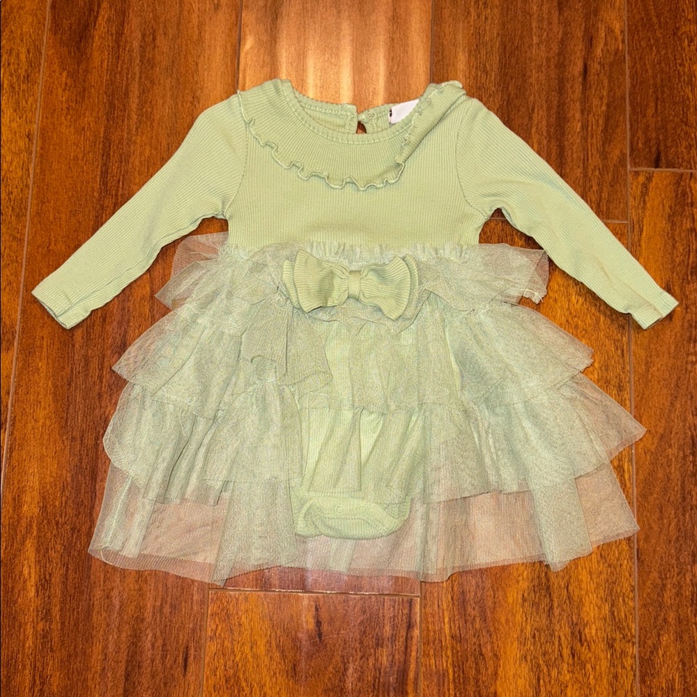 Green Long Sleeve Baby Dress with Tulle Skirt